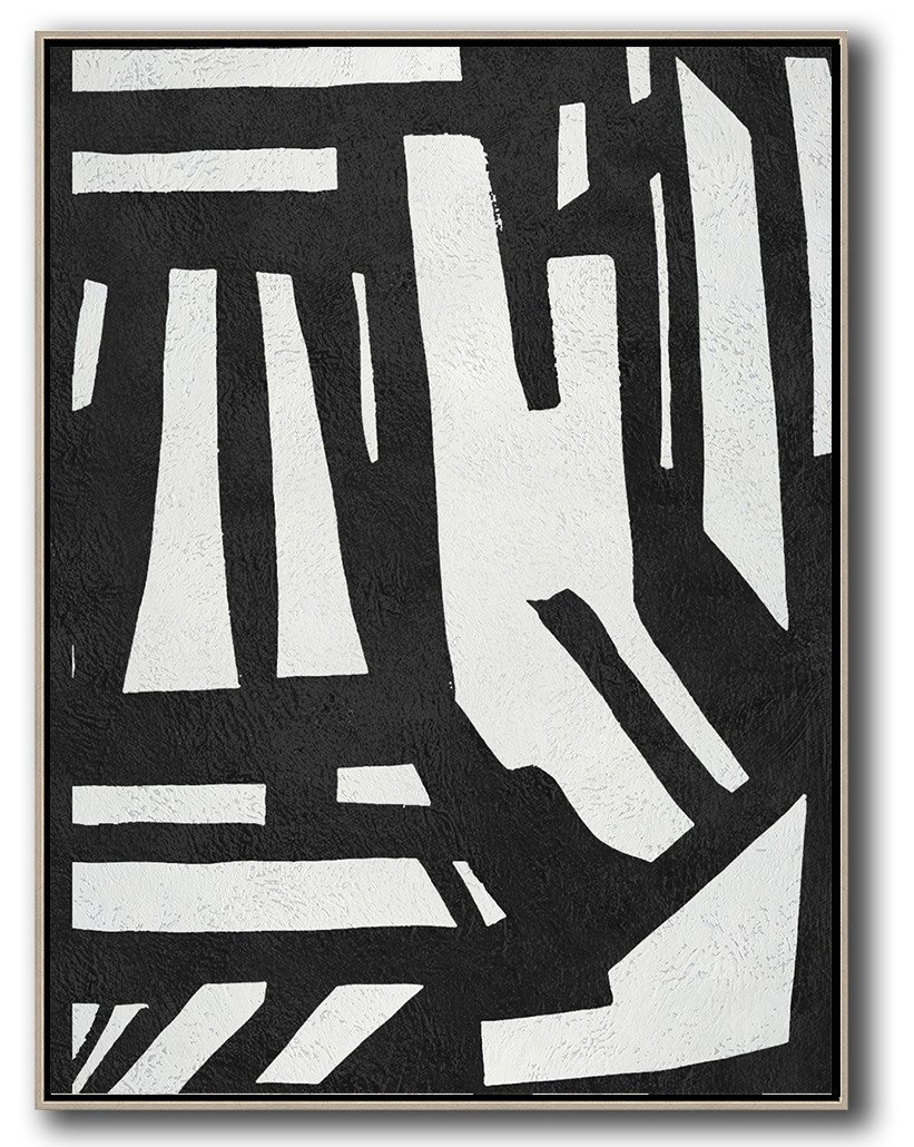 Hand-Painted Black And White Minimal Painting On Canvas - Abstract Art Images Suit Extra Large